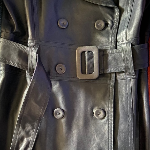 Versace navy leather trench coat - Picture 8 of 12